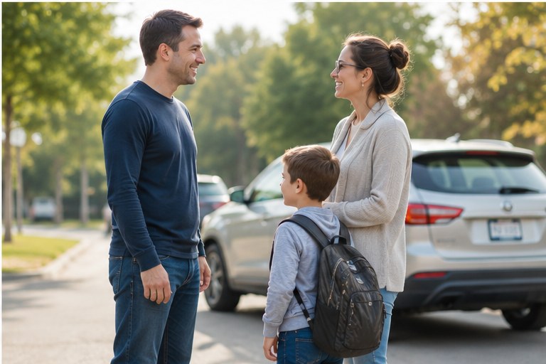 Co-parents during a family exchange
